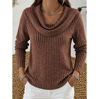 Ribbed Knit Sweater with Cowl Neck and Long Sleeves — variant_front