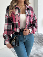 Cropped Plaid Shacket with Button Front and Chest Pockets — variant_front