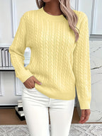 Chunky Cable Knit Sweater with Crew Neck and Ribbed Cuffs — variant_front