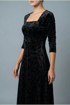 Scarlett | Women's Square Neck Velvet Floral Embossed Party Dress — variant_front
