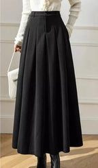 High Waist Pleated A-Line Midi Skirt, Structured High-Rise — variant_front