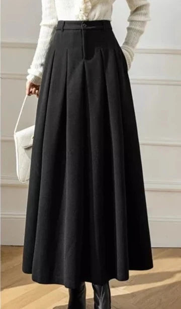 High Waist Pleated A-Line Midi Skirt, Structured High-Rise — variant_front
