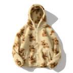 Oversized Fluffy Sherpa Jacket with Hood and Teddy Bear Print — variant_front
