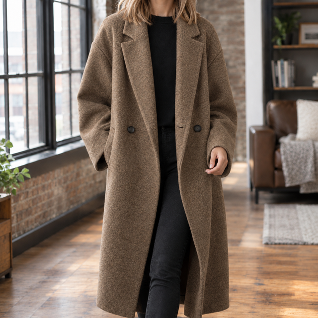 Oversized Long Wool Coat with Double Button — variant_front