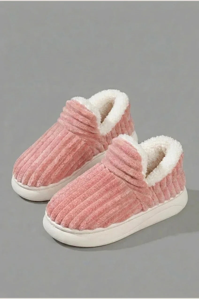 Autumn Winter Corduroy Slippers, Chunky Heel Fleece-Lined Warm Home Shoes, Thick Sole Couple Style Slides — variant_front