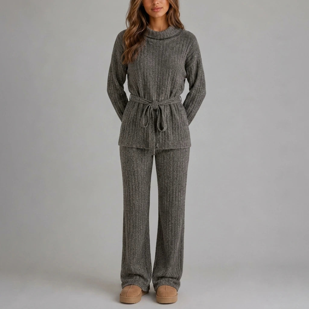 Women’s Knitted Two-Piece Set – Roll Neck Jumper & Wide Leg Trousers Outfit — variant_front