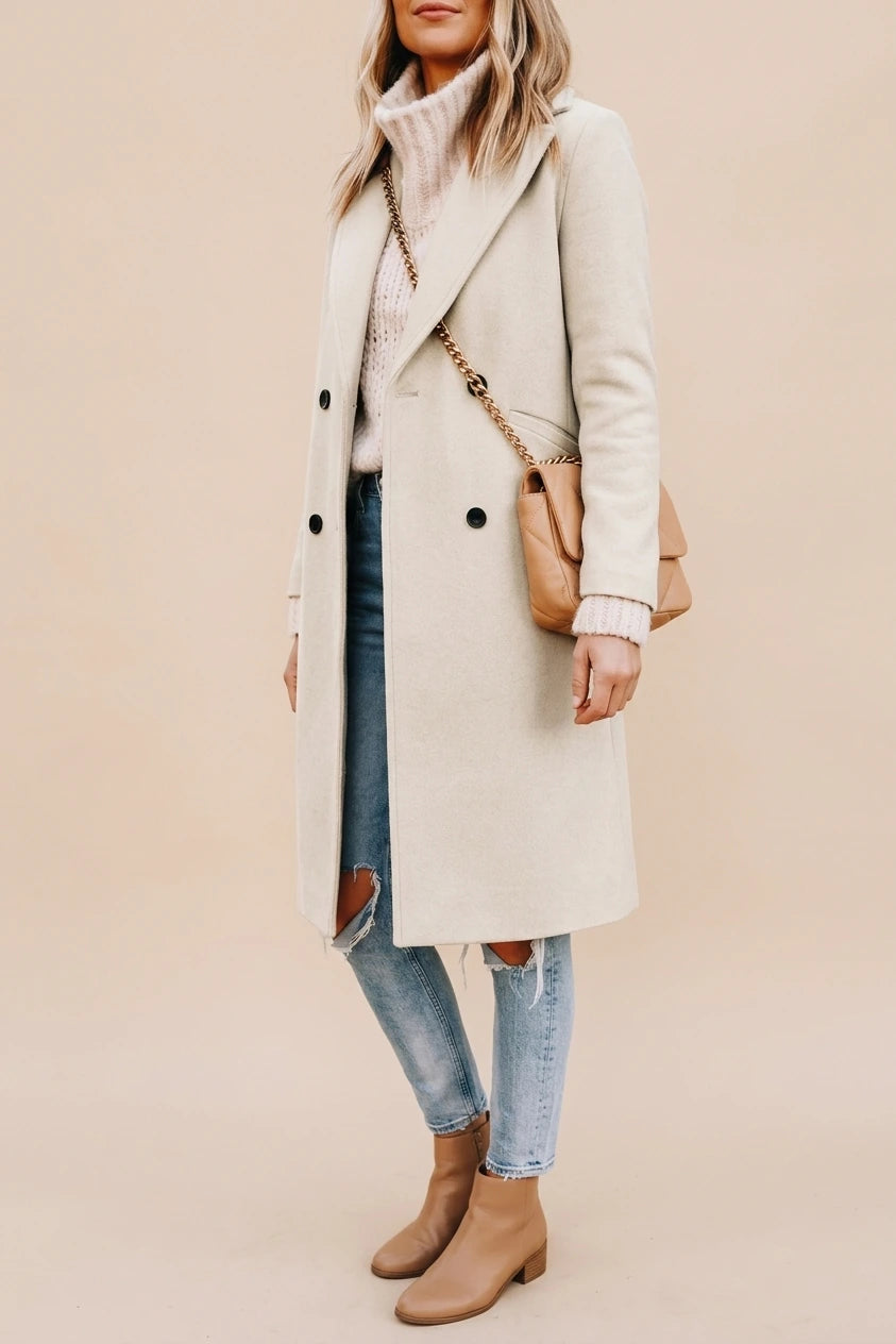 Women's Notch Lapel Longline Coat with Side Pockets — variant_front