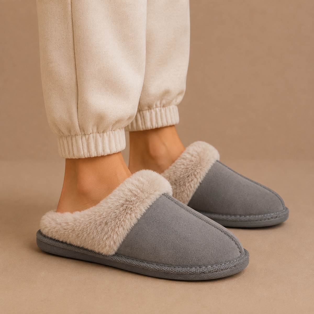 Women’s Suede Mule Slippers – Warm Fur Lined Indoor House Shoes — variant_front