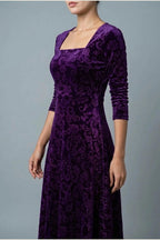 Scarlett | Women's Square Neck Velvet Floral Embossed Party Dress — variant_front