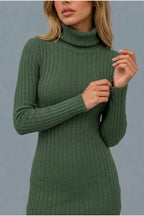 Women’s Ribbed Knit Mini Dress – Roll Neck Fitted Long Sleeve — variant_front