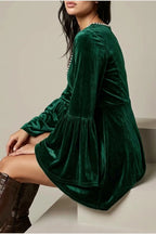 Mini Dress Women - Velvet Mini Dress with V-Neckline — variant_front