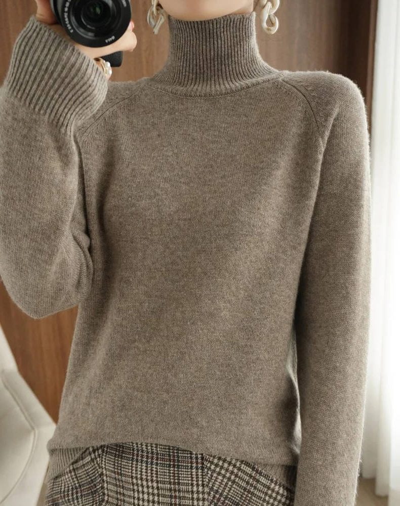 Soft Turtleneck Sweater with Ribbed Cuffs and Hem — variant_front