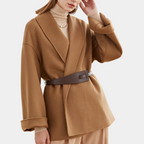 Women's Belted Coat with Wide Lapel Collar — variant_front