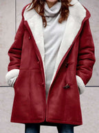 Hooded Suede Coat with Sherpa Lining and Toggle Closures — variant_front