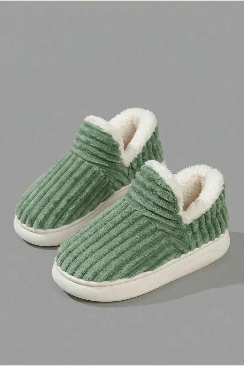 Autumn Winter Corduroy Slippers, Chunky Heel Fleece-Lined Warm Home Shoes, Thick Sole Couple Style Slides — variant_front