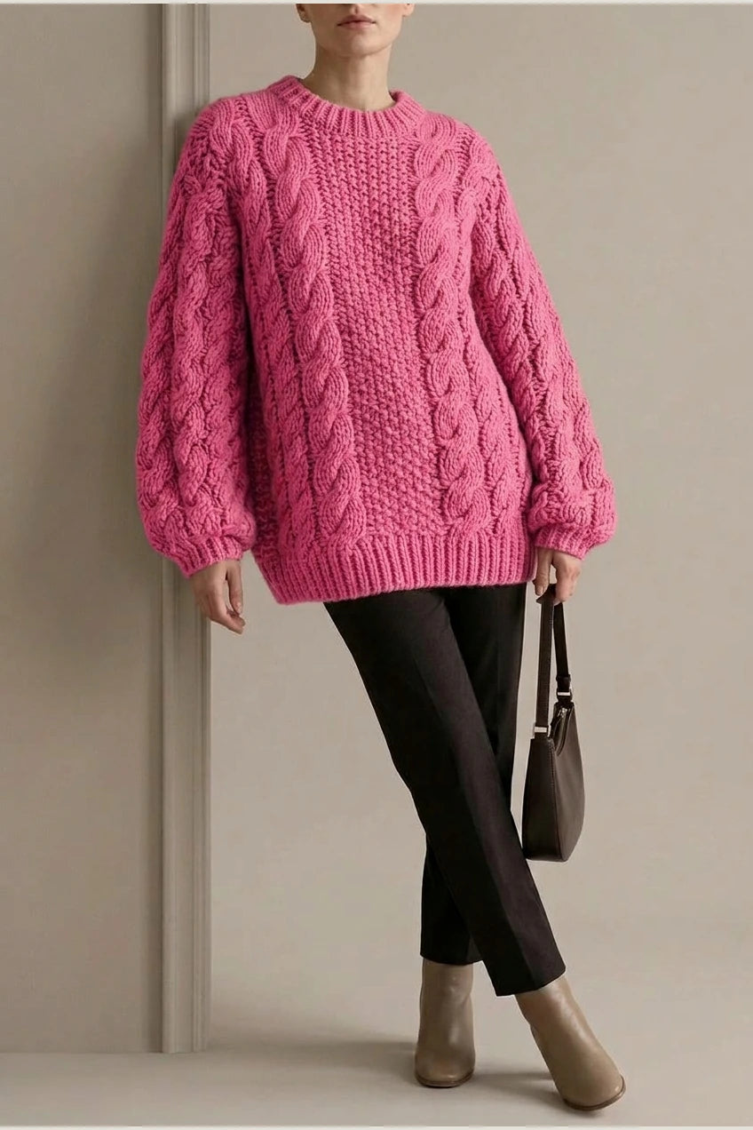 Ella | Women's Oversized Chunky Cable-Knit Jumper Dropped Shoulder — variant_front