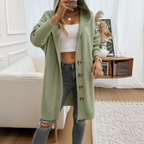Relaxed Hooded Knit Cardigan with Button Front and Ribbed Cuffs — variant_front