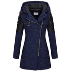 Fitted Hooded Winter Coat with Quilted Leather Shoulders — variant_front