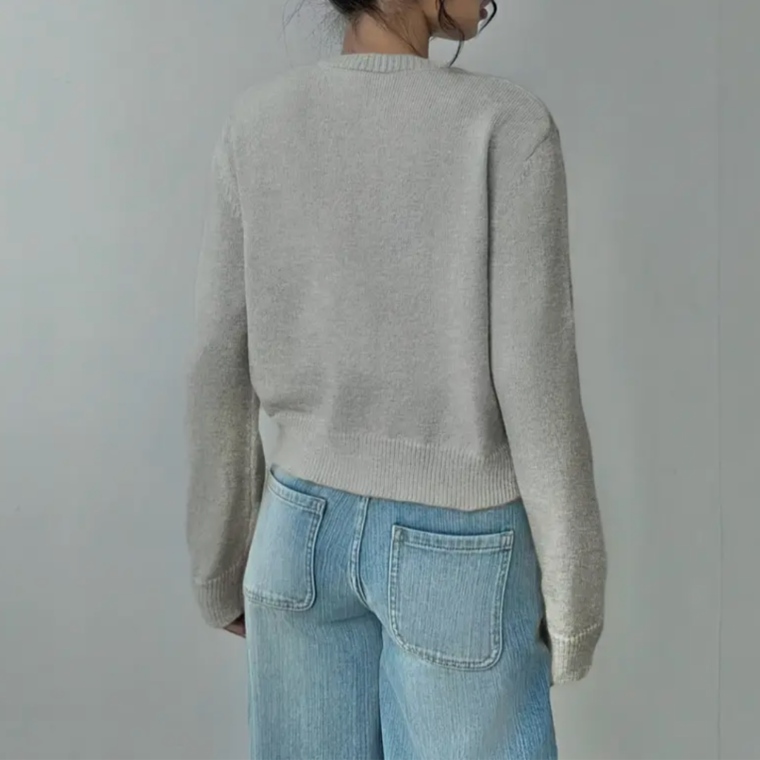 Soft Cropped Knit Cardigan with Round Neck — variant_front