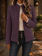Fitted Quilted Jacket with Stand Collar and Contrast Piping — variant_front