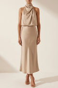 Scarlett | Women's Off-Shoulder Midi Cocktail Party Dress Cotton Blend — variant_front
