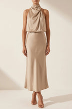 Scarlett | Women's Off-Shoulder Midi Cocktail Party Dress Cotton Blend — variant_front