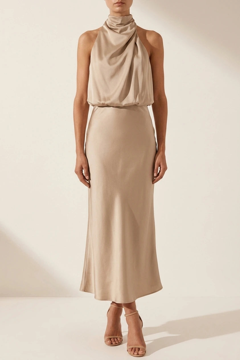Scarlett | Women's Off-Shoulder Midi Cocktail Party Dress Cotton Blend — variant_front