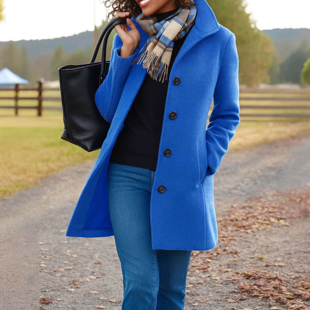 Elegant Mid Length Wool Coat with High Collar — variant_front