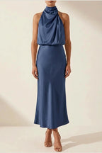 Scarlett | Women's Off-Shoulder Midi Cocktail Party Dress Cotton Blend — variant_front