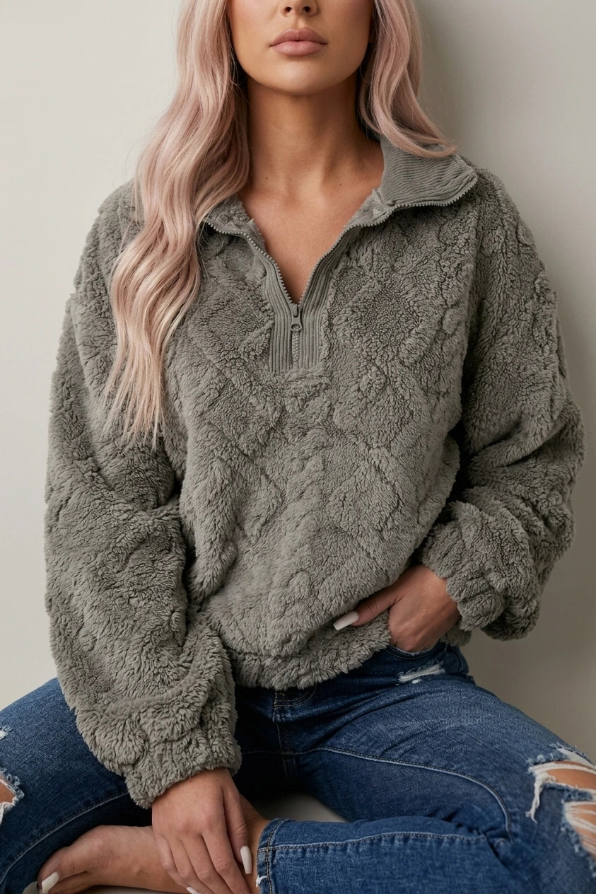 Women's Zip-Neck Fleece Pullover with Textured Finish — variant_front