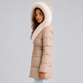 Women’s Hooded Puffer Coat with Faux Fur Trim and Belt — variant_front