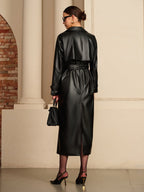 Chiq Leather Trench Coat with Belt and Button Front — variant_front