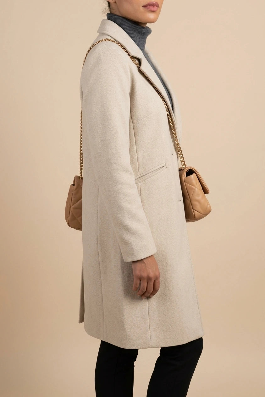 Women's Notch Lapel Longline Coat with Side Pockets — variant_front