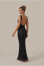 Olivia | Women's Sleeveless Sequin Maxi Evening Gown Square Neck — variant_front