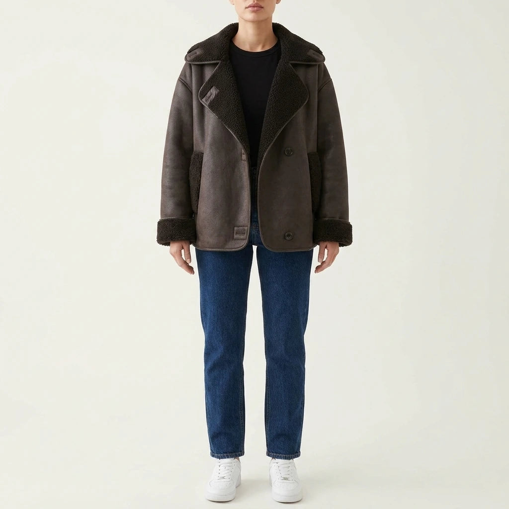 Ava | Women's Oversized Shearling-Lined Double-Breasted Jacket — variant_front