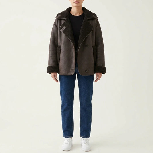 Ava | Women's Oversized Shearling-Lined Double-Breasted Jacket — variant_front