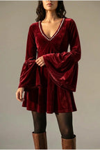 Mini Dress Women - Velvet Mini Dress with V-Neckline — variant_front