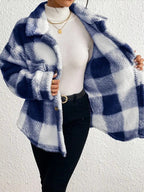 Plush Check Shacket with Gold Button Closure — variant_front