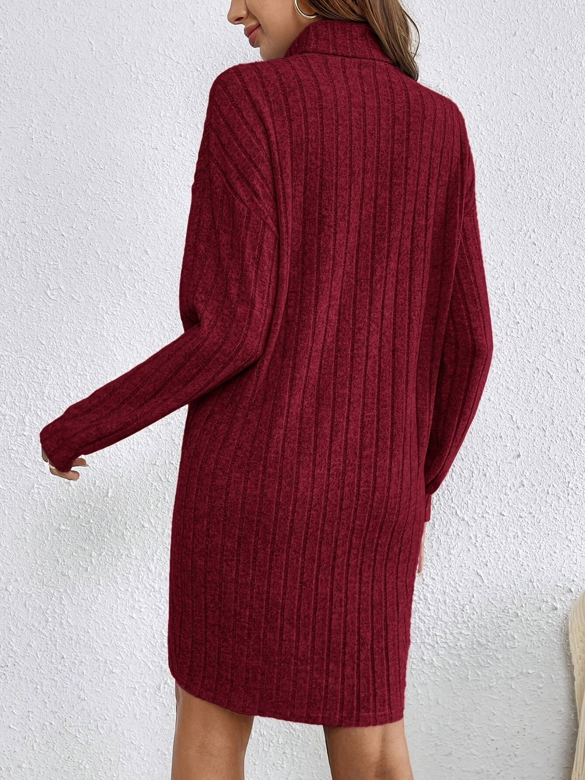 Cosy Ribbed Knit Turtleneck Mini Dress with Long Sleeves — variant_front