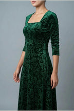 Scarlett | Women's Square Neck Velvet Floral Embossed Party Dress — variant_front