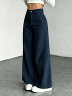 High Waist Wide Leg Corduroy Trousers with Flap Pockets — variant_front