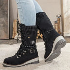 Insulated Lace Up Winter Boots with Knit Cuff and Buckle Detail — variant_front