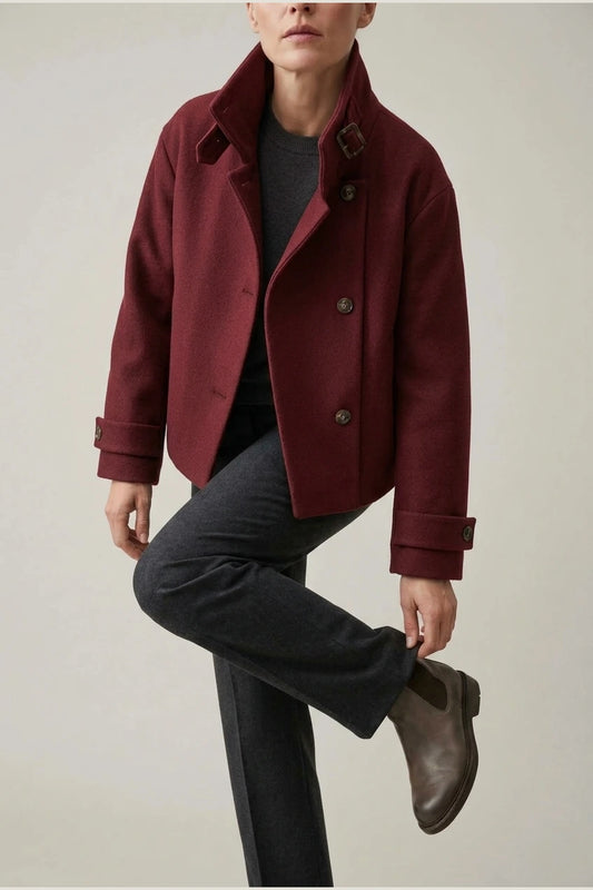 Jacket Women - Wool Blend Cropped Jacket with Buckle Collar — variant_front