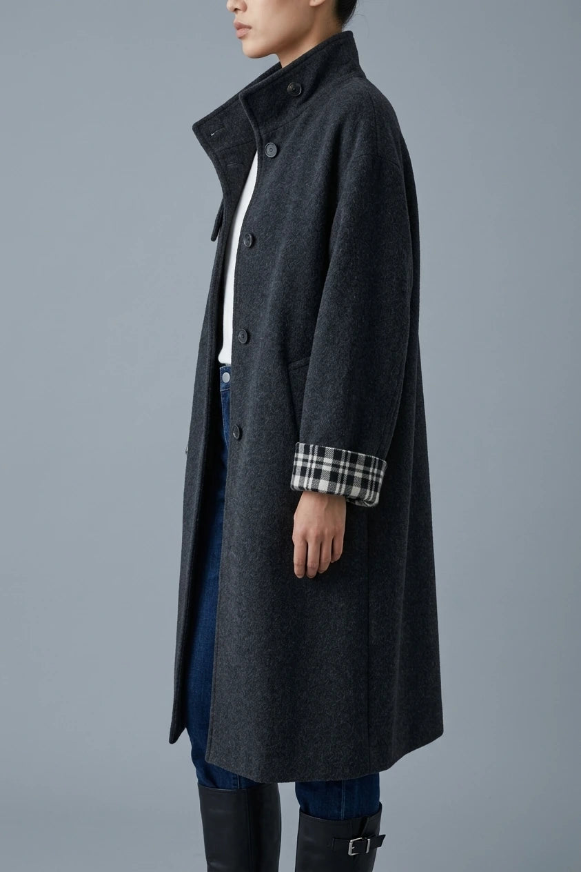 Women's Button-Front Wool-Blend Coat with Stand Collar — variant_front