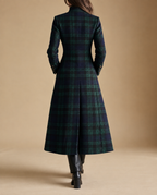 Plaid Wool Coat with Stand Collar and Gold Buttons, Fitted — variant_front