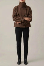 Jacket Women - Wool Blend Cropped Jacket with Buckle Collar — variant_front
