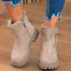 Warm Suede Ankle Boots with Fur Trim and Chunky Sole — variant_front