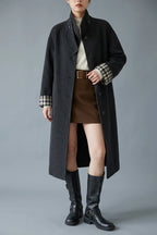 Women's Button-Front Wool-Blend Coat with Stand Collar — variant_front