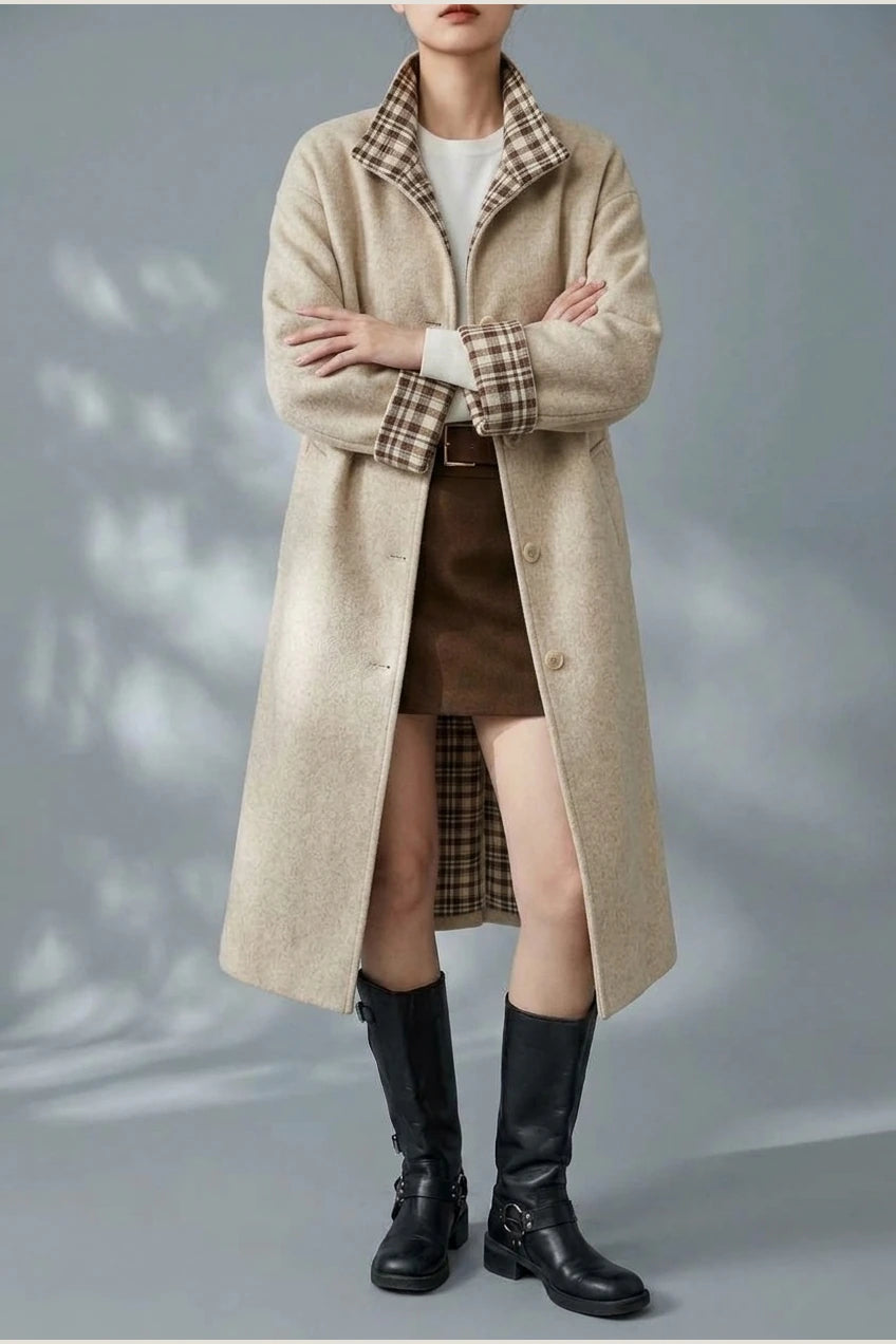 Women's Button-Front Wool-Blend Coat with Stand Collar — variant_front
