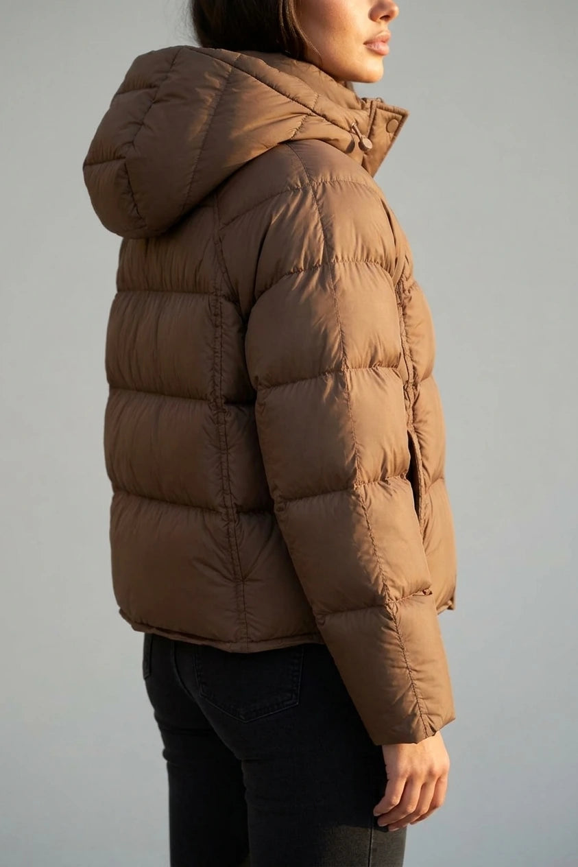 Women’s Hooded Puffer Jacket – High Neck Padded Winter Coat — variant_front
